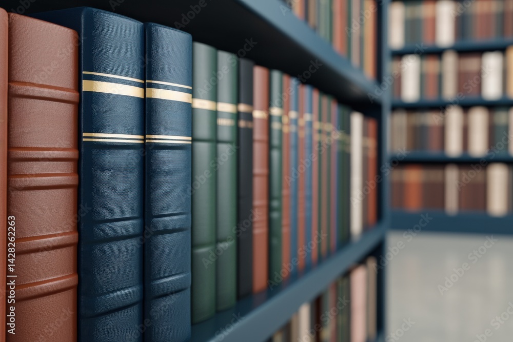 Poster elegant bookshelf displaying colorful books in a modern library or office