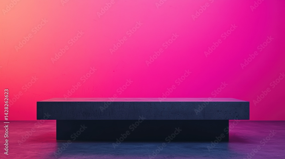 Aufkleber concrete table displayed against vibrant holographic blueprint backdrop