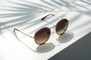 Stylish Round Sunglasses with Gradient Lenses on White Surface	