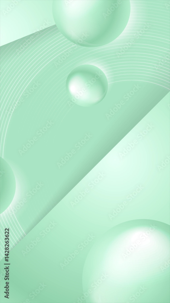 Poster mint green minimal abstract geometric background with 3d spheres