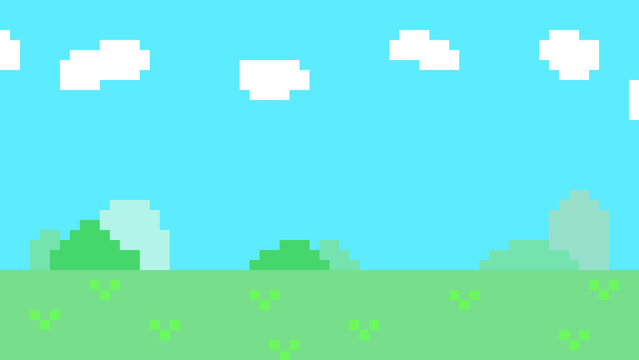 ロールプレイングゲーム風の空と草原のドット絵の背景イラスト