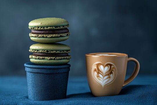 Stacked macarons and coffee cup