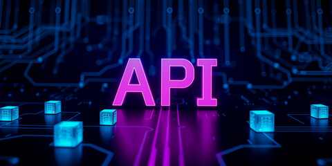 API Technology Business Solutions Using Laptop and Arrow