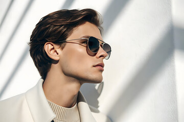 Stylish Round Sunglasses with Gradient Lenses on White Surface on model