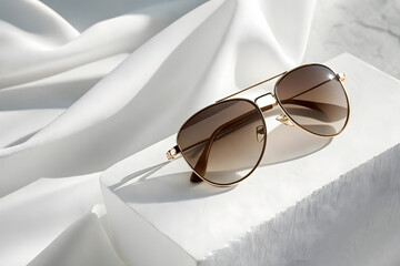 Stylish Round Sunglasses with Gradient Lenses on White Surface	