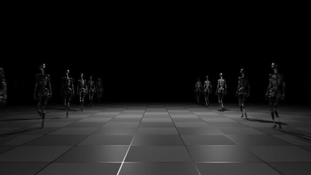 Fashionable universal conflict. Cyborgs on the runway broadcast a new look at style and technology.