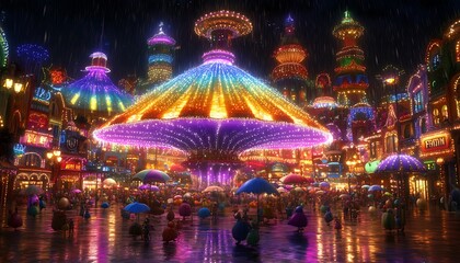 Obraz premium Colorful Night Market Cityscape