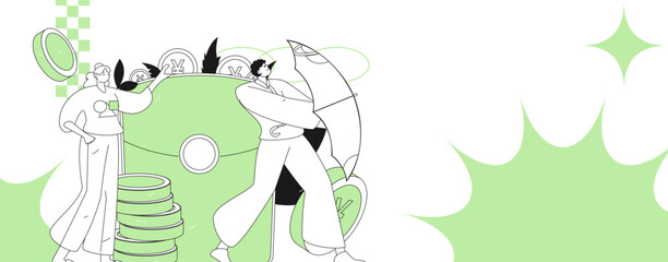 Use red envelopes to attract new customers and promote activity. Flat vector character concept illustration
