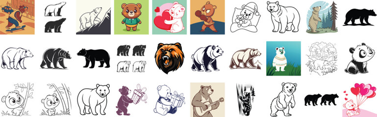 Obraz premium Collection of Bear Illustrations Diverse Styles Cartoon