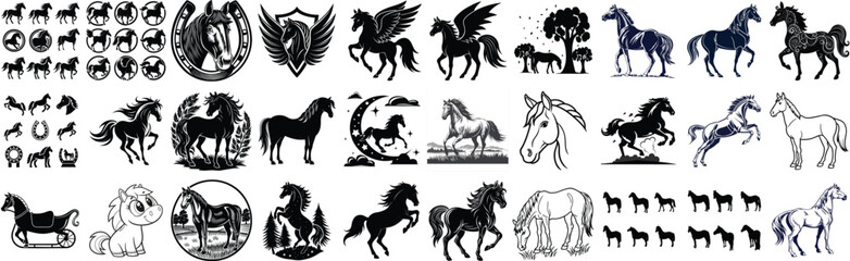 Fototapeta premium Extensive Collection of Black Horse Silhouettes and Designs