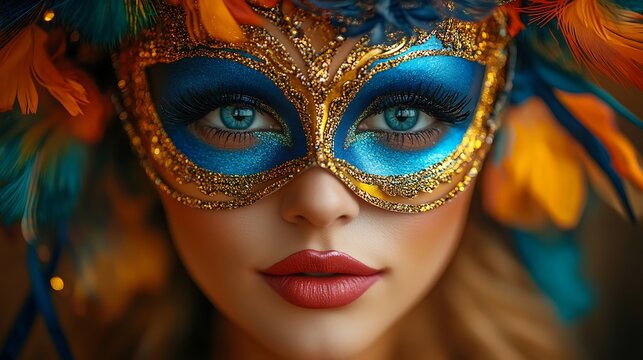 Woman Masked with Carnival Feathers. - Powered by Adobe