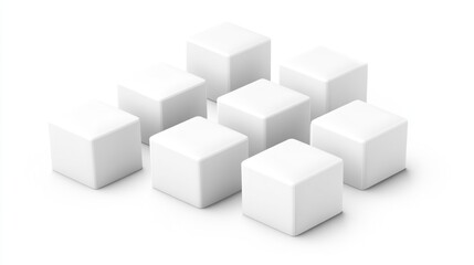 Fototapeta premium Eight white cubes arranged in a diagonal pattern on a white background