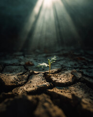 A small plant is growing in the dirt