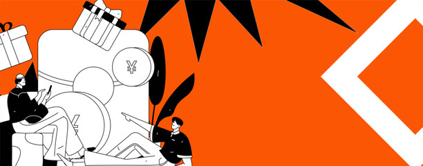 Use red envelopes to attract new customers and promote activity. Flat vector character concept illustration
