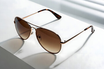 Stylish Round Sunglasses with Gradient Lenses on White Surface	