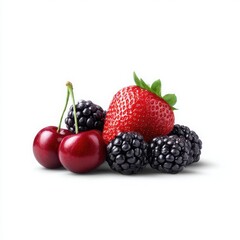 Obraz premium Fresh berries and cherries isolated on white background
