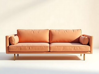Fototapeta premium Modern Orange Sofa with Cushions and Wooden Legs
