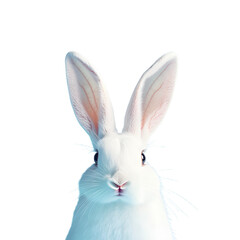 Obraz premium White rabbit ears on a light blue background with copy space. Easter minimalism.