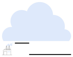 Factory emitting smoke under a large cloud, highlighting pollution and environmental issues. Ideal for climate change, sustainability, industrial impact, clean energy, awareness, environmental