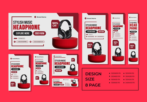 Headphone Web Banner Ads Set