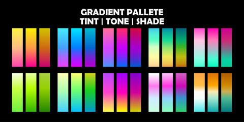 a set gradient color palet, tint, tone and shade gradation color