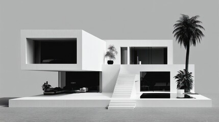 Modern minimalist house design with tropical accents.