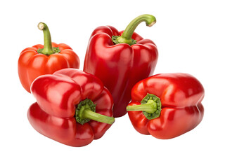 red bell peppers in various poses isolated on White background, PNG