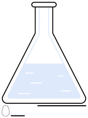 Laboratory flask filled with blue liquid, representing science, chemistry, experimentation, and education. Ideal for research, lab work, analysis, learning innovation technology simple landing