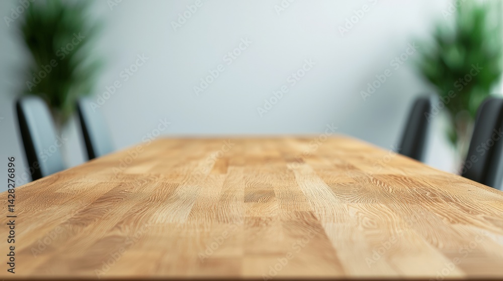 Poster empty wooden table providing ample space in contemporary office setting