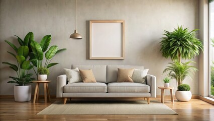 Fototapeta premium Minimalist Living Room: Long Exposure Interior Design Photography, Neutral Decor, Modern Home