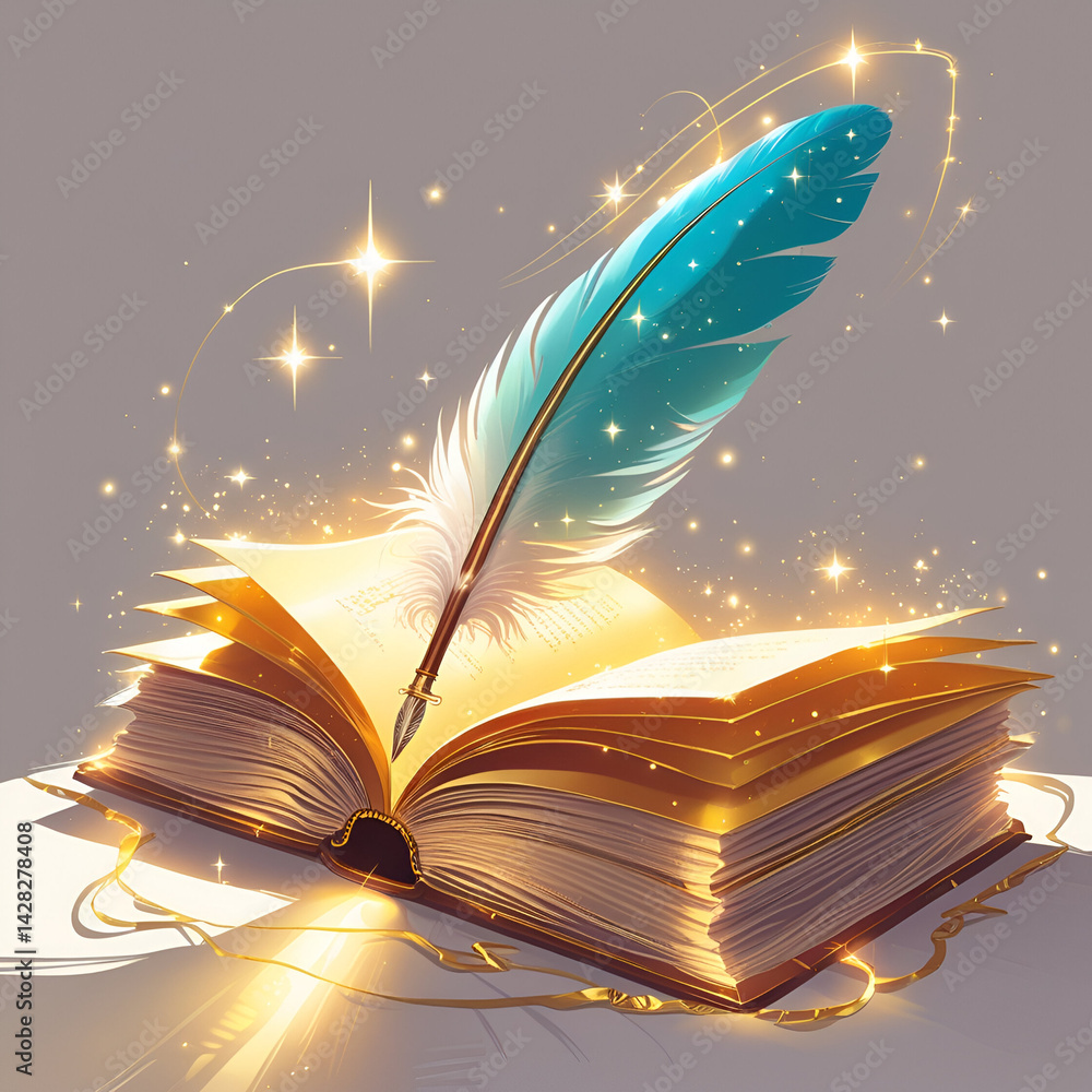 Poster abstract magical book with open pages and abstract lights concept of education and learning concept