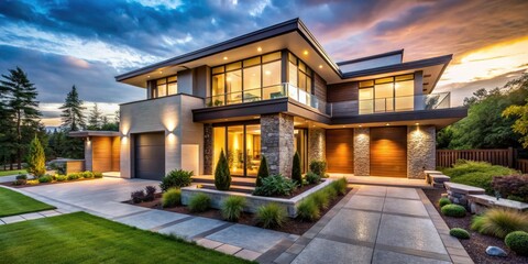 Obraz premium Modern Luxury Home Exterior: Scenic View & Sleek Design - Contemporary Architecture Photography