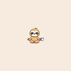 Cute Sloth Yoga Holding Coffee Cartoon icon flat vector design.