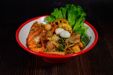 Mala hot pot with spices and herbs, hot and spicy