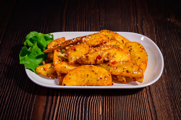 Fried potatoes coated with mala powder Spicy, delicious flavor