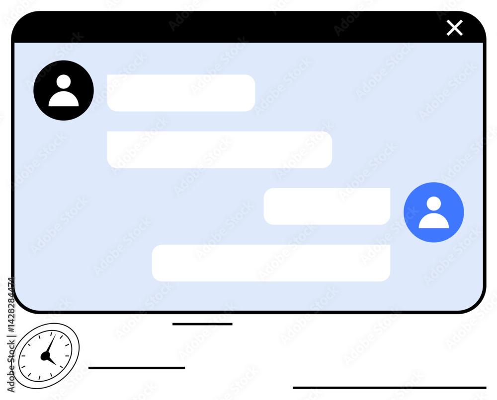Poster messaging window with user icons and text bubbles, digital dialogue concept. ideal for communication