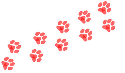Dog paw print with hearts. love dog symbol heart with cute paw print vector illustration. Valentine's day greeting card with hearts and vector foot trail print of cat. Dog, puppy