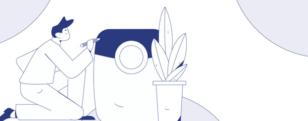 Use red envelopes to attract new customers and promote activity. Flat vector character concept illustration
