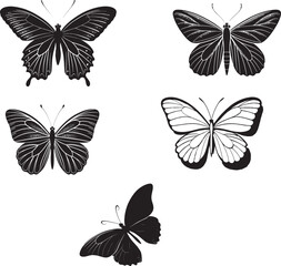 set of butterflies isolated on white
