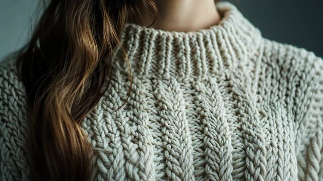 Cozy knitted sweater closeup featuring subtle movement and texture
