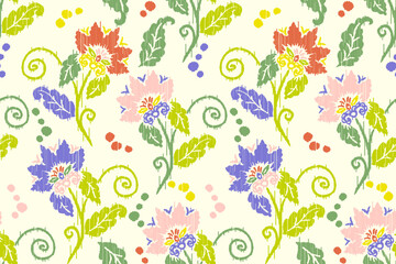 Ikat floral paisley embroidery seamless pattern on background. Ikat ethnic flower oriental pattern traditional. Aztec style abstract vector illustration. design for ikat floral fashion fabric,clothing