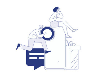 Use red envelopes to attract new customers and promote activity. Flat vector character concept illustration
