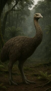 Prehistoric Moa or Dinornithiformes in Forest