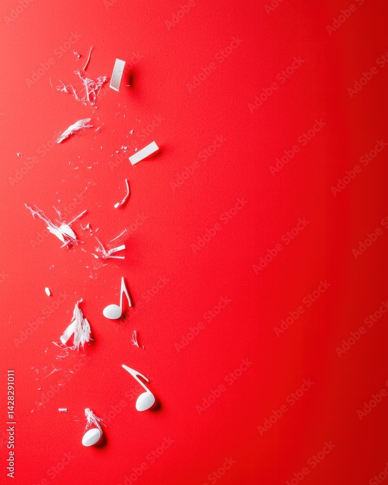 Poster intriguing image of a broken red wall with exposed texture and layers revealing its history