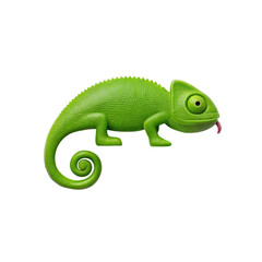 Obraz premium A vibrant green chameleon with textured skin, poised and ready to catch prey with its long, protruding tongue.