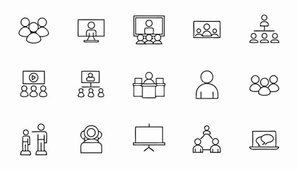 meeting set of web icons in line style  live webin.eps