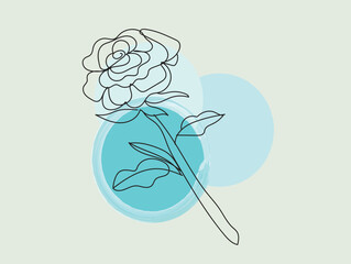 Elegant Single Line Rose Drawing with Teal Watercolor Circles