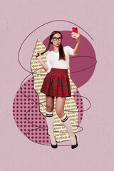 Art image vertical photo collage of happy schoolgirl dance weekend celebration vibe event chill party discotheque clubbing holiday