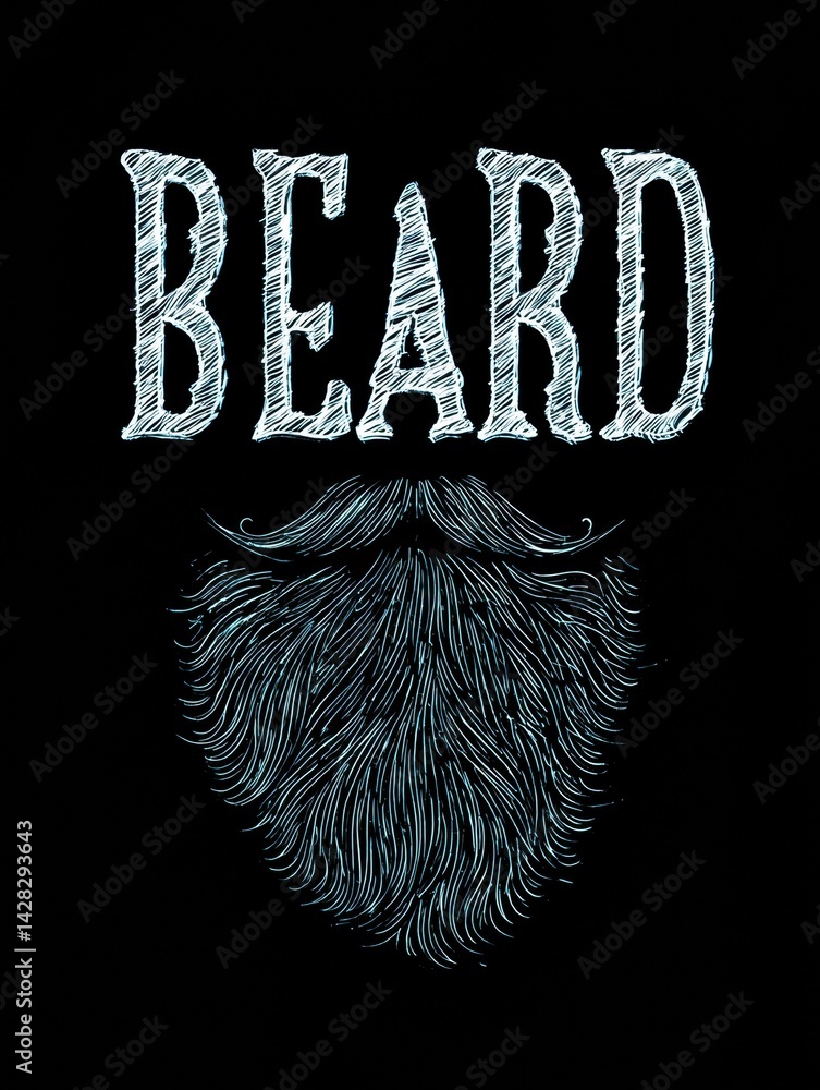 Poster stylized typography design of the word beard forming the shape of a beard, perfect for beard enthusi