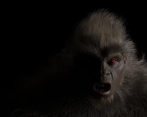 Digital illustration of a Wild Man Bigfoot Sasquatch cryptid in half shadow